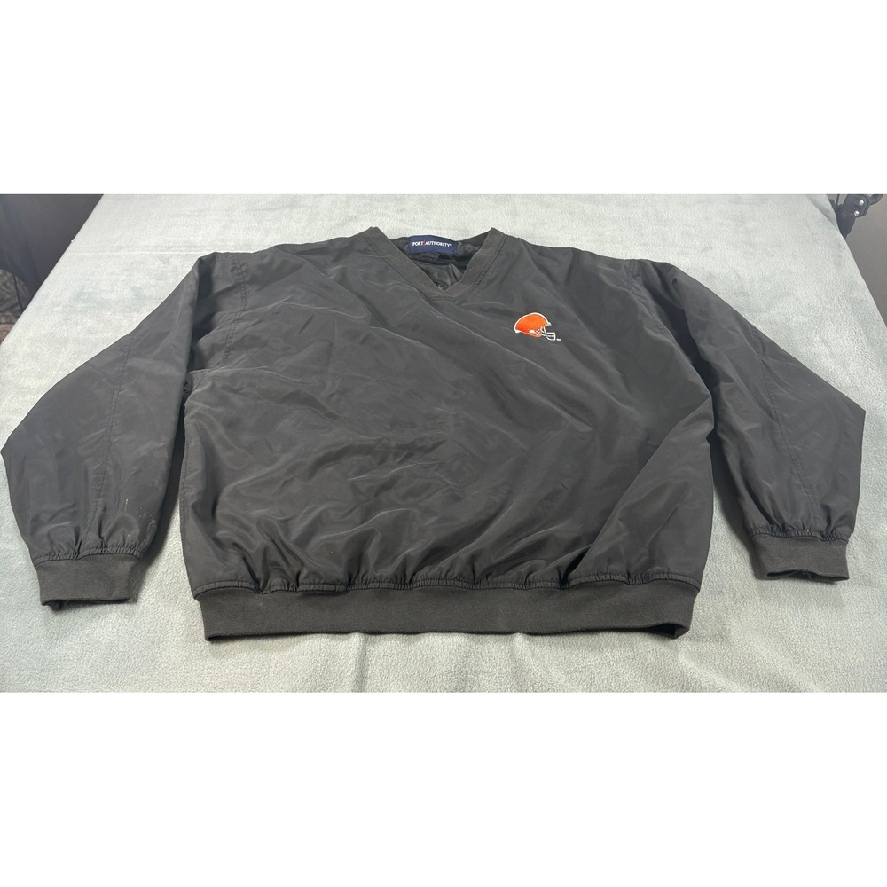 Port Authority Cleveland Browns Windshirt Mens XL Black V-Neck Pullover J-731